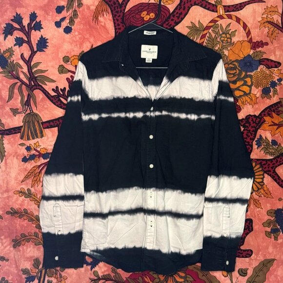 Men’s Black & White Tie Dye Button Up Shirt - Picture 1 of 3